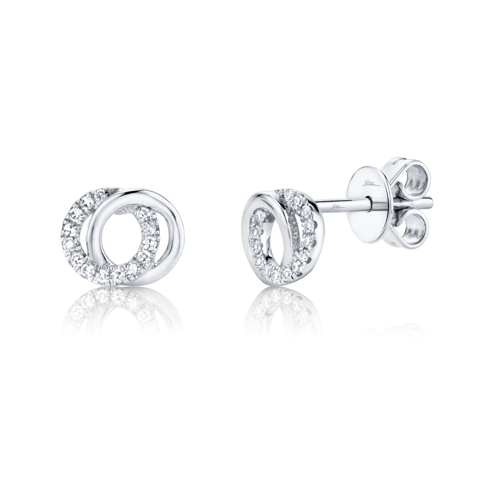 Shy Creation Kate 14k White Gold Pave Stud Earrings